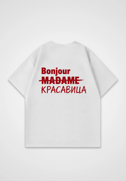 Bonjour Oversized Shirt - White Back (Designed)