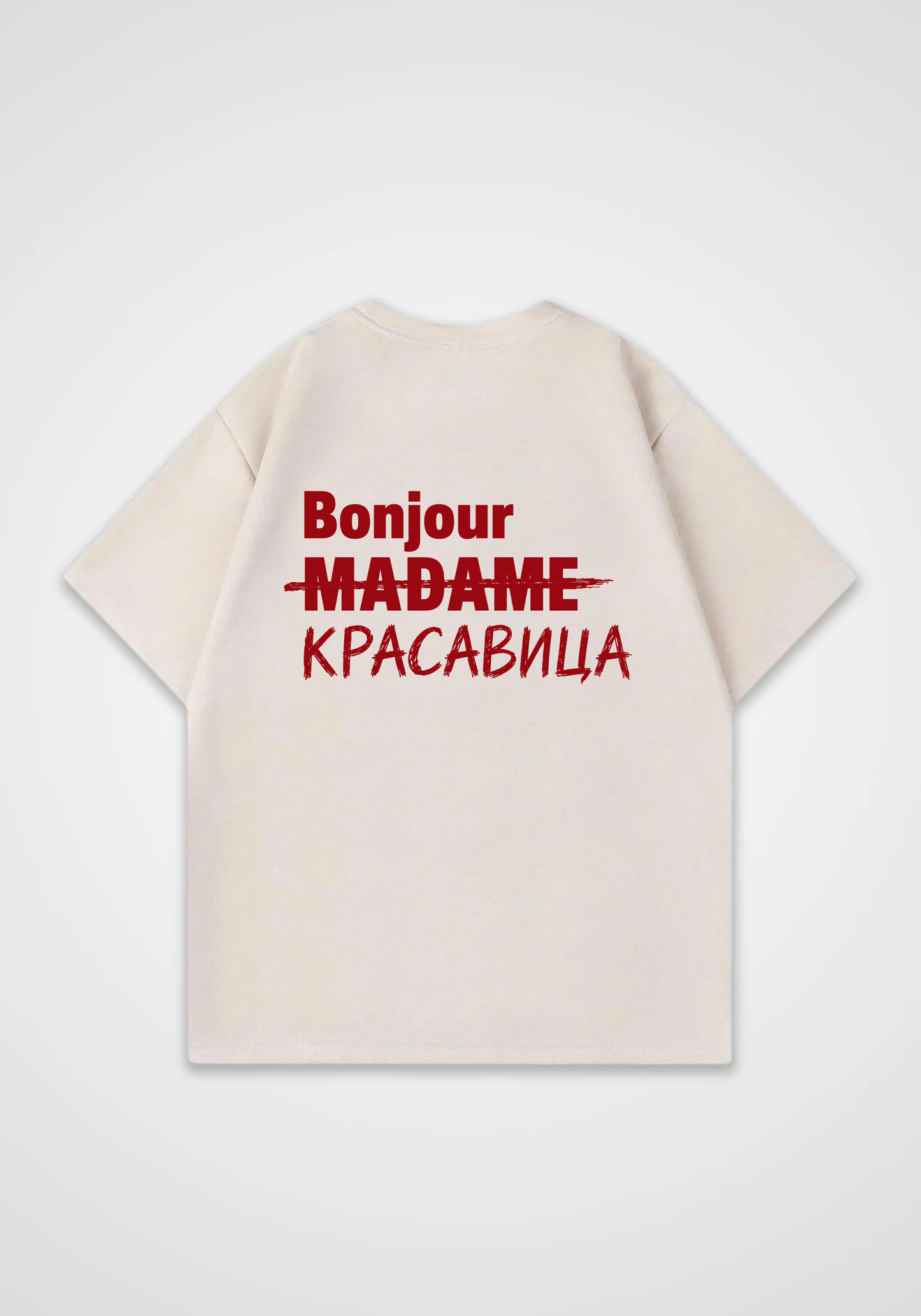 Bonjour Oversized Shirt - Beige Back (Designed)