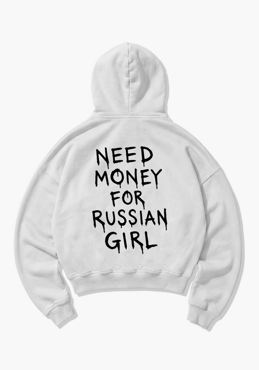 Need Money for Russian Girl Oversized Hoodie - White Back (Designed)