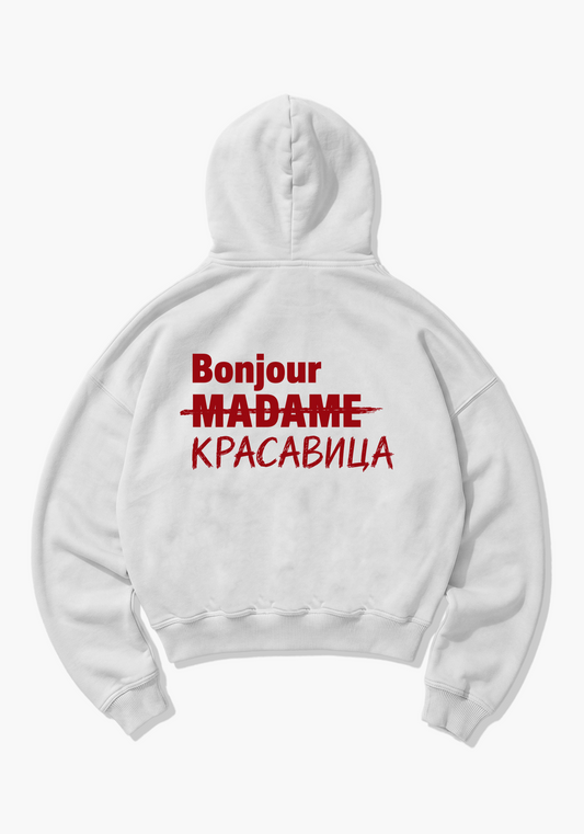 Bonjour Oversized Hoodie - White Back (Designed)