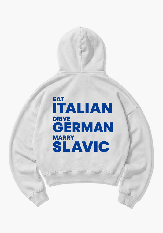 Eat drive marry Oversized Hoodie - White Back (Designed)