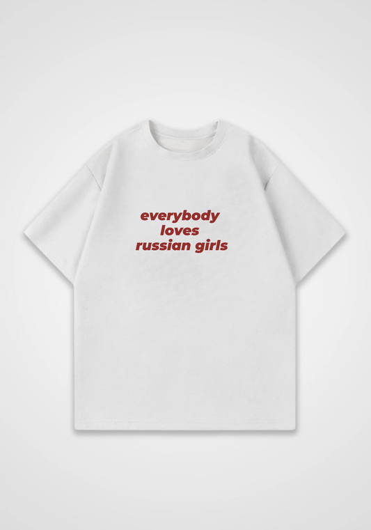 everybody loves russian Girls Oversized Shirt - White Front (Designed)