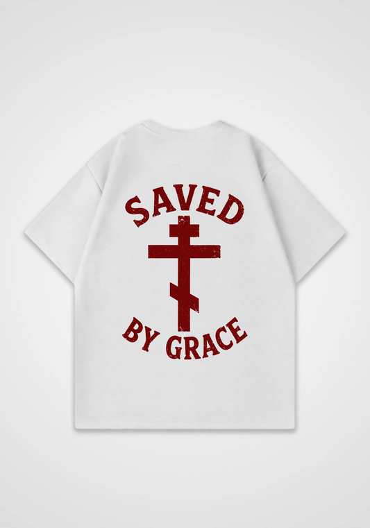 Saved by Grace Oversized Shirt - White Back (Designed)