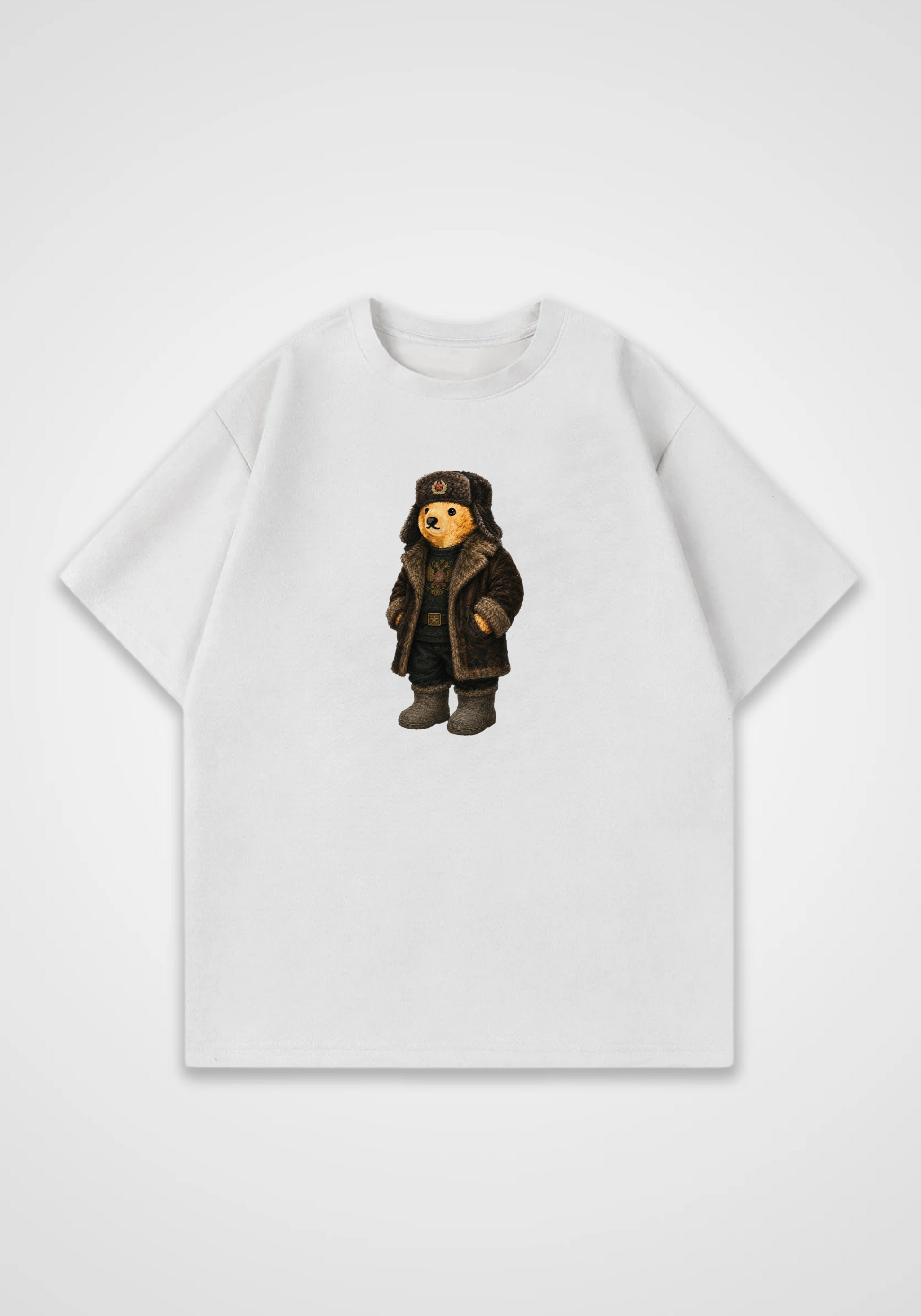 Russian Bear Oversized Shirt - White Front (Designed)