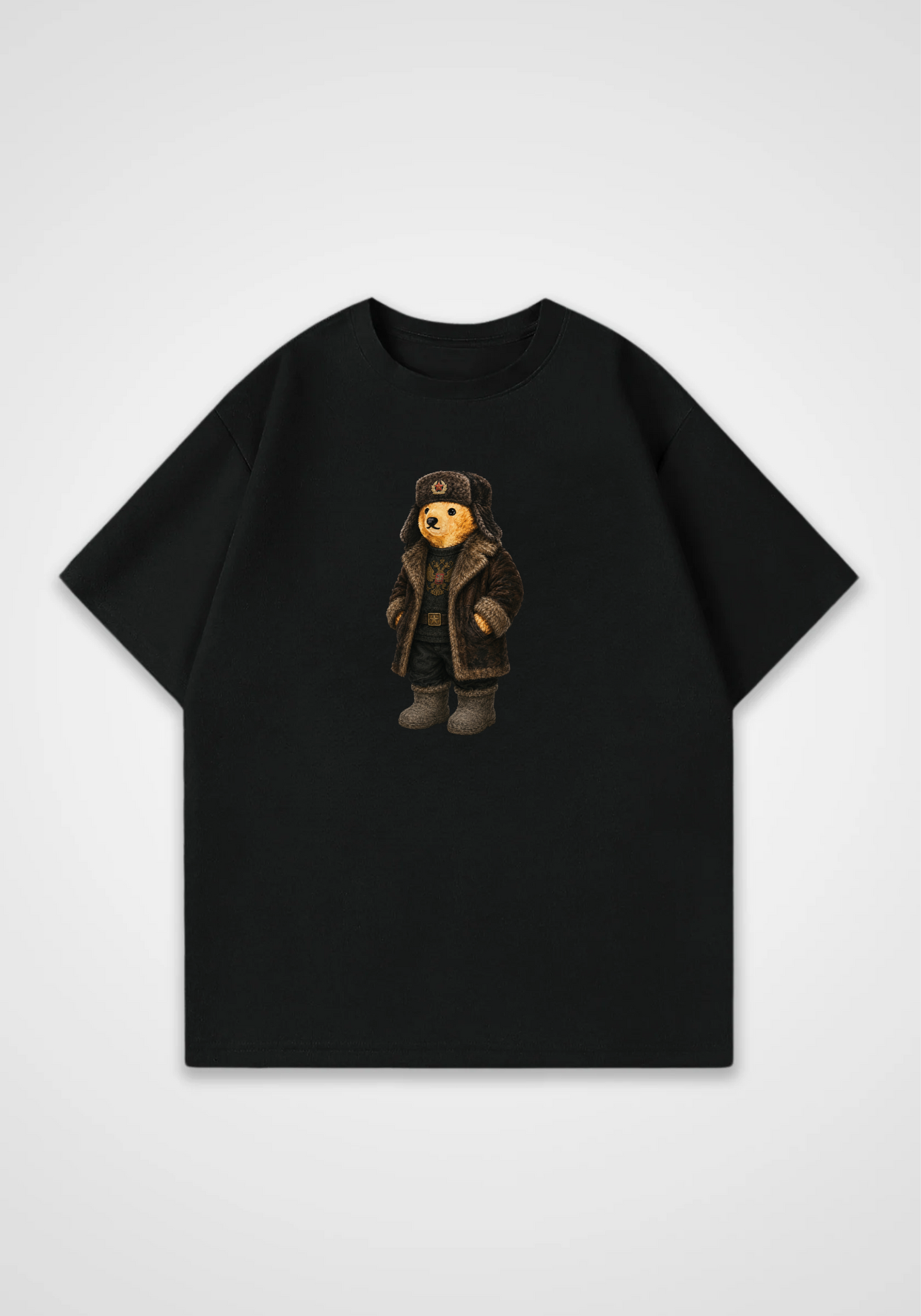 Russian Bear Oversized Shirt - Black Front (Designed)
