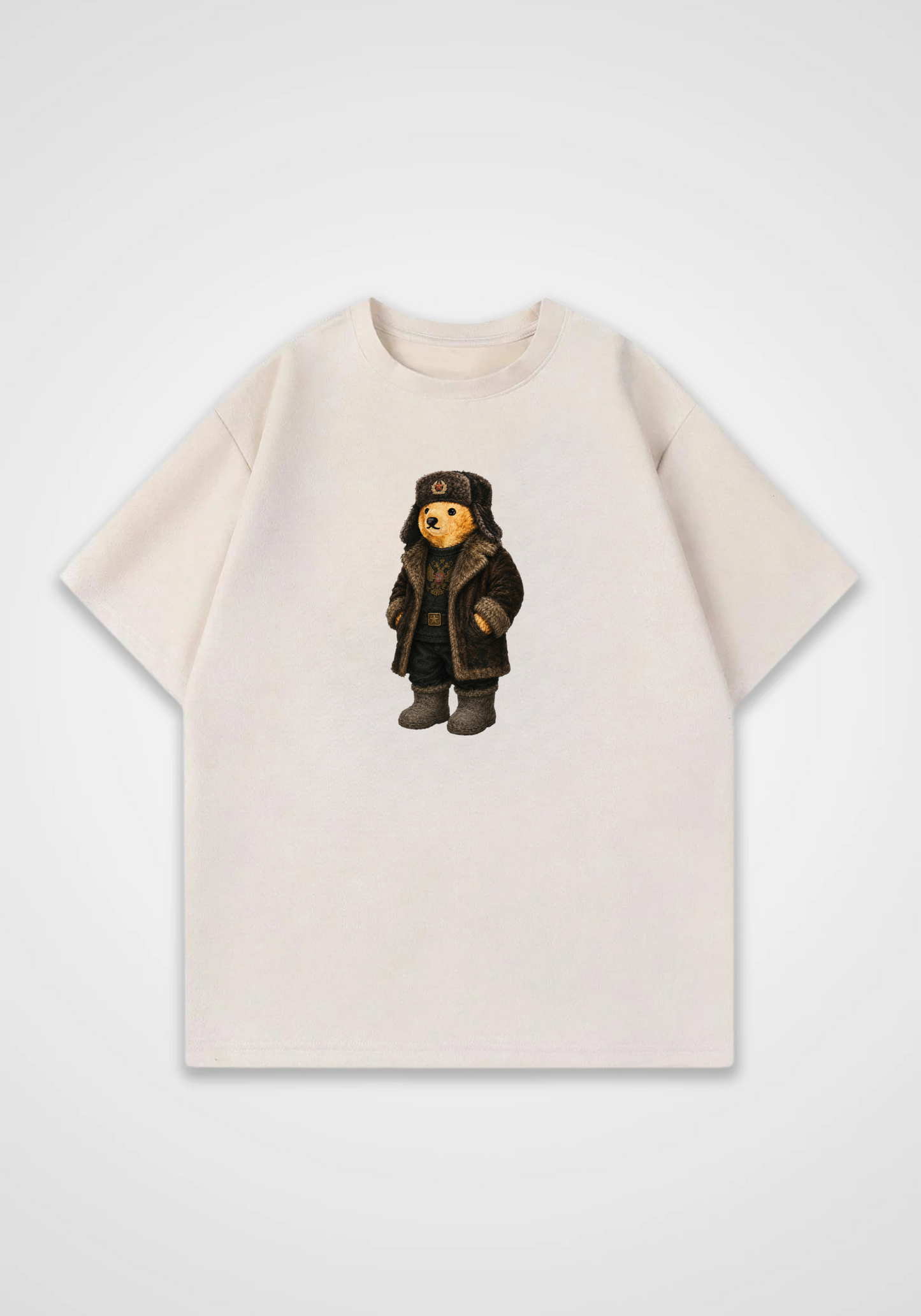 Russian Bear Oversized Shirt - Beige Front (Designed)